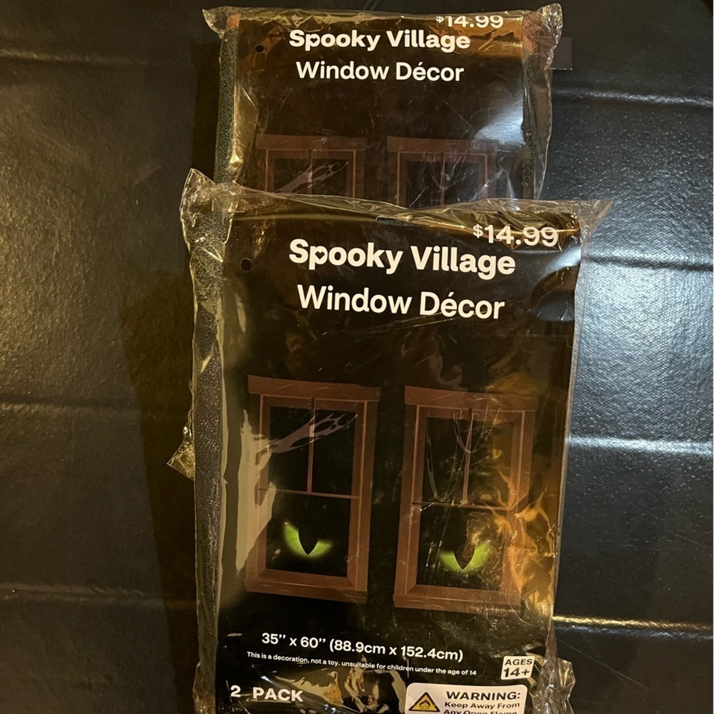 Spooky Village Window Decor 2 Packs of 2 (4Total) Size 35” x 60”. Cat Eyes. NWT